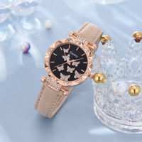 Ensemble de montres-bracelets à quartz pour femmes avec bracelet en cuir papillon, comprenant un collier, des boucles d'oreilles et un bracelet - 6 pièces pour la mode féminine et les affaires