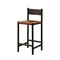 Tabouret de bar en bois massif Wabi-Sabi avec siège en corde tressée, chaise haute vintage pour bar à domicile, restaurant