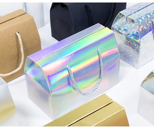 Caja de pastel personalizada con logotipo personalizado de lujo, caja de macarrones, cajas de papel de regalo de cartón holográfico con asa - Product Image 3