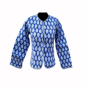 Veste courte d'hiver pour femme en coton réversible bleu imprimé indien, meilleur prix - Product Image 1