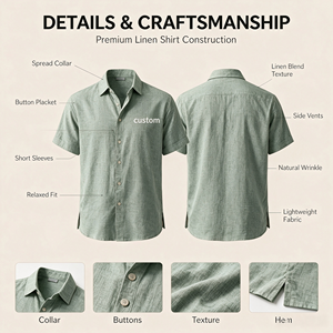Camicie in <span class=keywords><strong>Lino</strong></span> da <span class=keywords><strong>Uomo</strong></span> a Maniche Corte, Casual con Bottoni, per Estate, Spiaggia, Matrimonio, con Colletto Rovesciato - Product Image 2