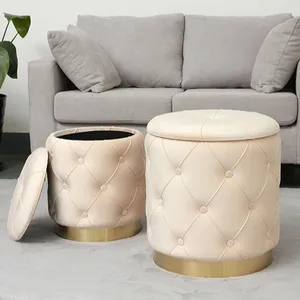 Modern Velvet Footstool Metal ring Round Ottoman Pouf ottoman shofa pouf container