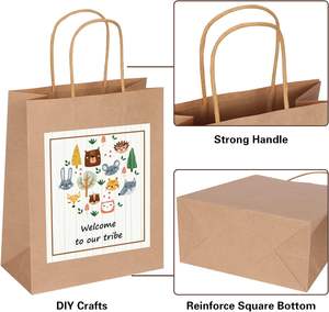 Sacs en papier kraft marron et blanc avec poignées adaptés aux sacs à provisions de petites entreprises - Product Image 2