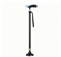 Canne de marche pliable en aluminium avec base quadruple réglable et lumière LED pour personnes âgées, vente en gros