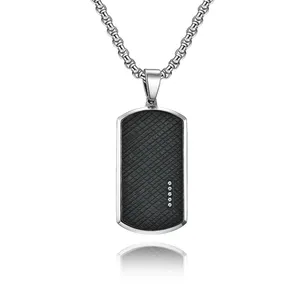 Persoonlijkheid Colar Masculino Zwart Vierkant Roestvrij Staal Ketting Kalung Dainty Square Zirkoon Inlay Dogtag Hanger