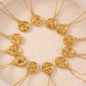 Collier <span class=keywords><strong>pendentif</strong></span> <span class=keywords><strong>signe</strong></span> du zodiaque en acier inoxydable 316 plaqué or 18 carats non terni pour femmes - Product Image 6