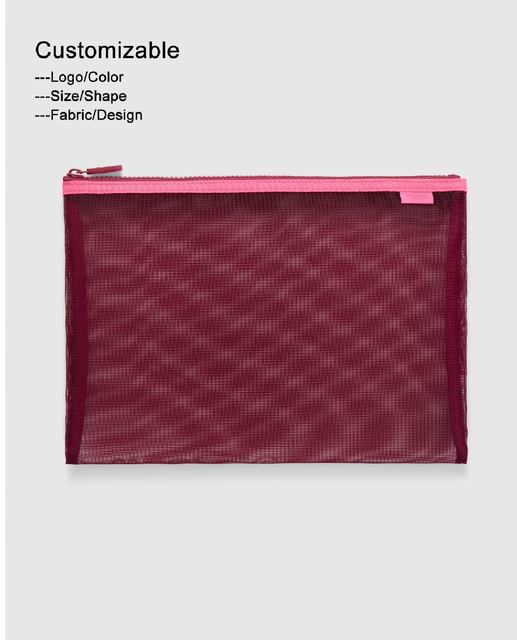 Custom Nylon Mesh Pouch Custom Flat Polyester Mesh Bag Mesh Makeup Zipper Pouch