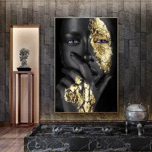 Painting Woman Art Supplies Large Painting Canvas Decoration African Art Black And Gold Woman Canvas Painting Sale