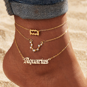 Tobillera de aleación de 12 signos Europea americana para mujer, conjunto de 3 piezas con incrustaciones de diamantes dorados de 12 estrellas de alta calidad para fiestas de joyería - Product Image 6
