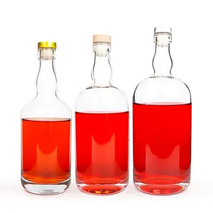High-end boş votka cam şişe OEM 500ml 750ml 1000ml yuvarlak temizle viski Tequila Rum likörü şarap şişesi