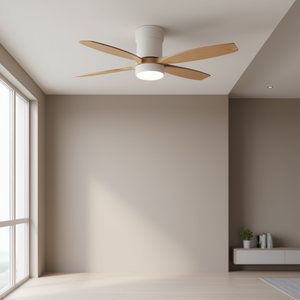 Ventilateur de plafond moderne en bois massif de 52 pouces avec lumière LED, moteur DC, télécommande, design encastré pour usage intérieur domestique - Product Image 2