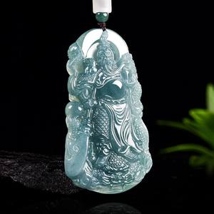 Pendentif en jade naturel bleu eau Guan Gong UNISEXE Design original Style chinois Cadeau avec certificat d'évaluation E013 - Product Image 2