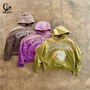 Sudadera con Capucha y Sudadera Oversize para Hombre, Personalizada, de Gran Gramaje (450 Gramos), con Pedrería, Estilo Y2K, Lavado Ácido y Efecto Desgastado por el Sol, de Corte Holgado - Product Image 1