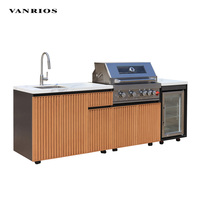 Ensemble de cuisine extérieure modulaire de luxe en aluminium moderne avec barbecue, planche à pizza en PVC, grill et réfrigérateur pour l'extérieur