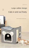 Lit pour chat en velours côtelé solide et écologique, pliable, double couche, fermé, avec rembourrage 100% coton, design à pois, utilisable toute l'année