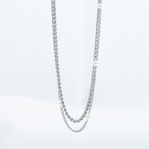 สร้อยคอโซ่คู่มุกเทียมสแตนเลสแบบหลายชั้นสำหรับผู้ชายและผู้หญิง - Product Image 2