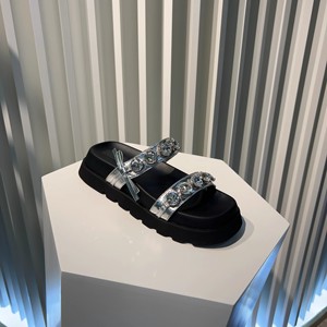 NOVEDAD DE VERANO 2025, zapatos de mujer con tira de cristal grande, suela gruesa, tacones altos, ropa informal para mujer, zapatillas versátiles para mujer