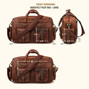 Sac messager style aviateur en cuir de buffle vieilli, avec double poche à rabat avant et ferrures métalliques antiques, idéal pour <span class=keywords><strong>avocat</strong></span> et bureau - Product Image 5