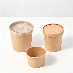 Contenedor Redondo Desechable Ecológico de Papel Kraft para Papillas, Resistente al Agua y al Aceite, con Tapa de Plástico, para Uso en Campamentos - Product Image 4