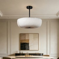 Lámpara de Techo de Alabastro Moderna, Redonda, con Base de Cobre y Pantalla de Mármol, para Hoteles y Villas de Lujo