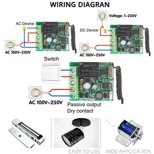 RF 433mhz 110V 220V 스위치 미니 원격 제어 스위치 건식 접촉 릴레이 수신기 모듈 차고 제어 시스템 DIY