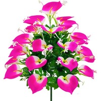 Fleurs artificielles, 24 têtes de lys Calla hauts teints à la main, style européen, pour décoration intérieure/extérieure, salon, en soie et EVA