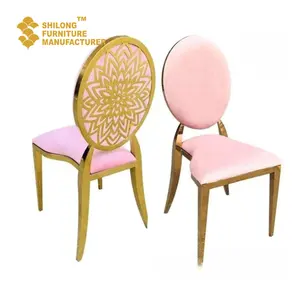 Chaise de banquet, mariage, hôtel, fournisseur de meubles SL-YHY-H003 en acier inoxydable, chaise de salle à manger moderne en métal or rose