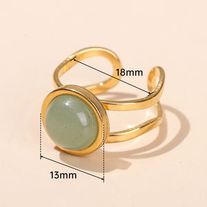 JD Women Vintage Golden Round Cabochon Adjustable <strong>Ring</strong> Jewelry Natural Stone Agate <strong>Quartz</strong> Jasper Stainless Steel Open <strong>Rings</strong> - Product Image 4