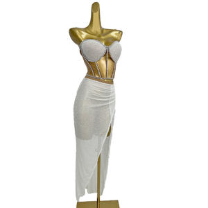 Sihaiyile, corsé de lentejuelas blancas con diamantes de imitación, faldas con abertura alta, conjunto de <span class=keywords><strong>2</strong></span> piezas, vestido de cena para mujer, vestido de noche para fiesta, trajes de Festival - Product Image 2