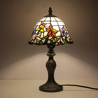 Lampe de table LongHuiJing 8 pouces avec abat-jour en verre teinté à motifs floraux jaunes, verts et rouges, base en alliage de zinc, E26 E27 110-220V, lampe de lecture