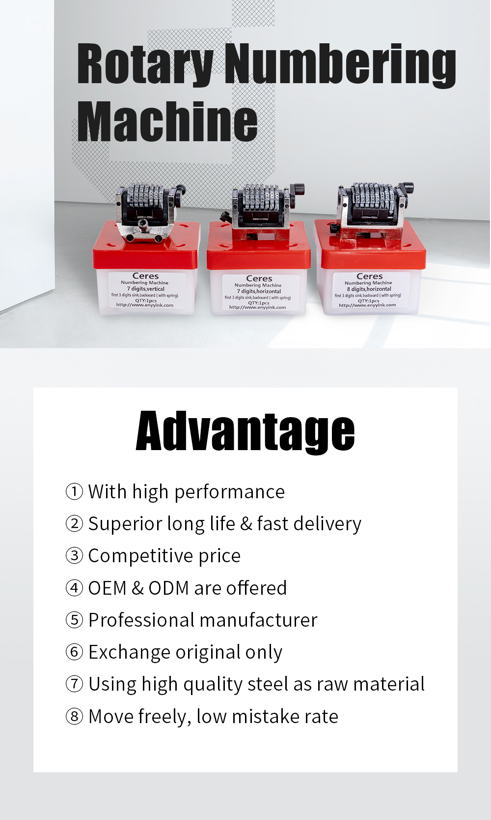 Numérotation de haute qualité pour la machine GTO, 7 chiffres, vers l'arrière, verticalement, le numéro peut être coulé