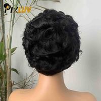 Peluca de Cabello Humano con Frente de Encaje # Encaje Transparente HD 13x4 1B para Cabello Rizado Natural Negro Virgen Brasileño Sin Pegamento Doble Trama para Mujer