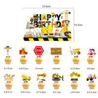Nouvelles décorations de fête d'anniversaire et de la Journée des enfants sur le thème des véhicules de construction de dessins animés : guirlande en papier, décoration de gâteau, bannière camion benne
