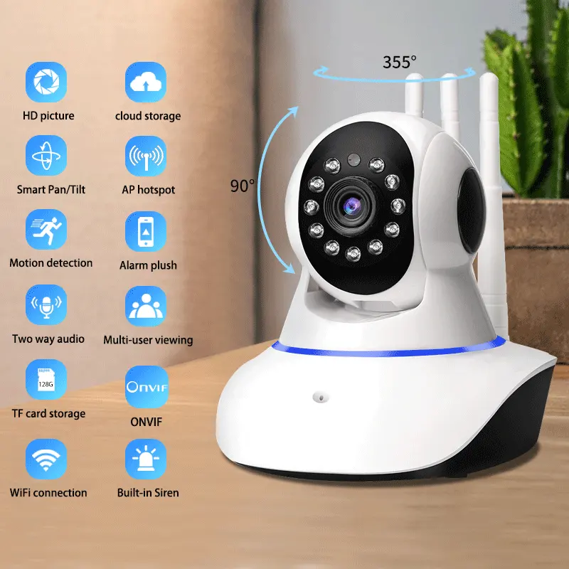 HD สมาร์ทบ้านกล้อง IP Wifi ระบบกล้องวงจรปิดไร้สาย P2P Wifi Cam V380 Pro ตรวจจับการเคลื่อนไหวและเสียง2ทาง