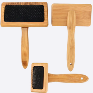 犬と猫のためのペットのための竹/ブナの木のスリッカーブラシペットの髪のグルーミングブラシ自動クリーニングブラシ - Product Image 2