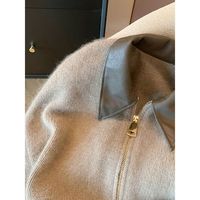 Vintage Lazy-Style Weicher Strickpullover mit Lederkragen und Patchwork-Design, Damen-Cardigan für Herbst/Winter, Schlicht und Hochwertig