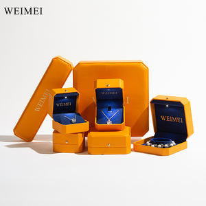 Caja de Joyería WEIMEI de Fábrica, Caja de Joyería de Lujo Octogonal de Cuero PU Naranja, Paquete Personalizado para Anillos, Pendientes, Diamantes, con Luz - Product Image 2