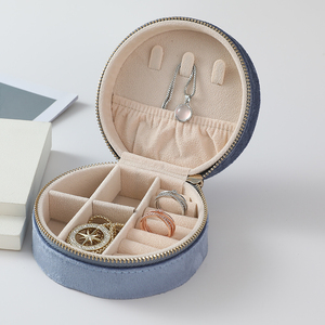 Small round Travel <b>Jewellery</b> <b>Boxes</b> with Custom Logo Velvet Storage Case <b>for</b> Necklace Ring Organizer <b>for</b> <b>Women</b> - Product Image 4