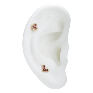 Giometal 18KT oro sólido <span class=keywords><strong>diamante</strong></span> rubí y esmeralda clubes Threadless Press Fit End <span class=keywords><strong>Tragus</strong></span> Piercing pendientes joyería del cuerpo al por mayor - Product Image 6