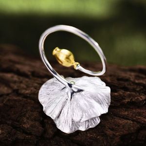 Lotus Fun Real 925 Anillo ajustable de plata esterlina Diseñador hecho a mano Joyería fina Anillos de flores de amapolas florecientes para mujeres Bijoux - Product Image 2