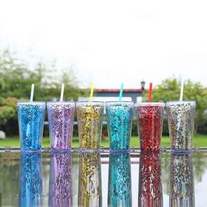 Gobelet en plastique de 24 oz à double paroi, vert phosphorescent, réutilisable, en acrylique transparent, avec couvercle et paille - Product Image 2