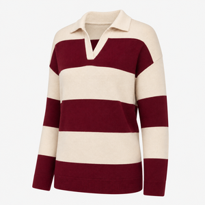 Maillot de rugby personnalisé pour femme, pull en tricot à col en V, motif brodé, manches longues, pull d'hiver, style maillot de sport - Product Image 4