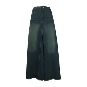 חריץ מותן גבוה אסימטרי חצאיות מטען סיטונאי מותאם אישית Y2k בתוספת גודל נשים שחור מקסי ארוך ג'ינס חצאיות ג'ינס עם כיסים