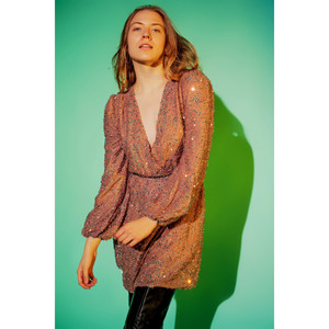 Sequin <b>Wrap</b> Mini Dress in Powder <b>Pink</b> - Product Image 2