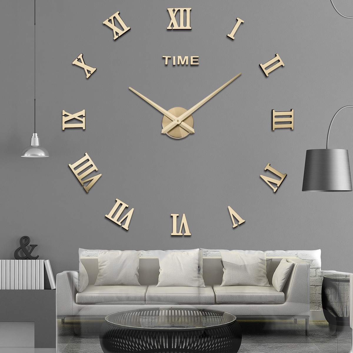 3D Frameless DIY Roman Numeral Wall Clock Sticker – Large Mute Wall Watch - View 2