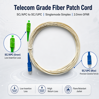 Câble de raccordement optique monomode G657A2 SC APC-SC UPC 1 fibre, faible perte d'insertion, classe opérateur, 2,0 mm, blanc, OFNR