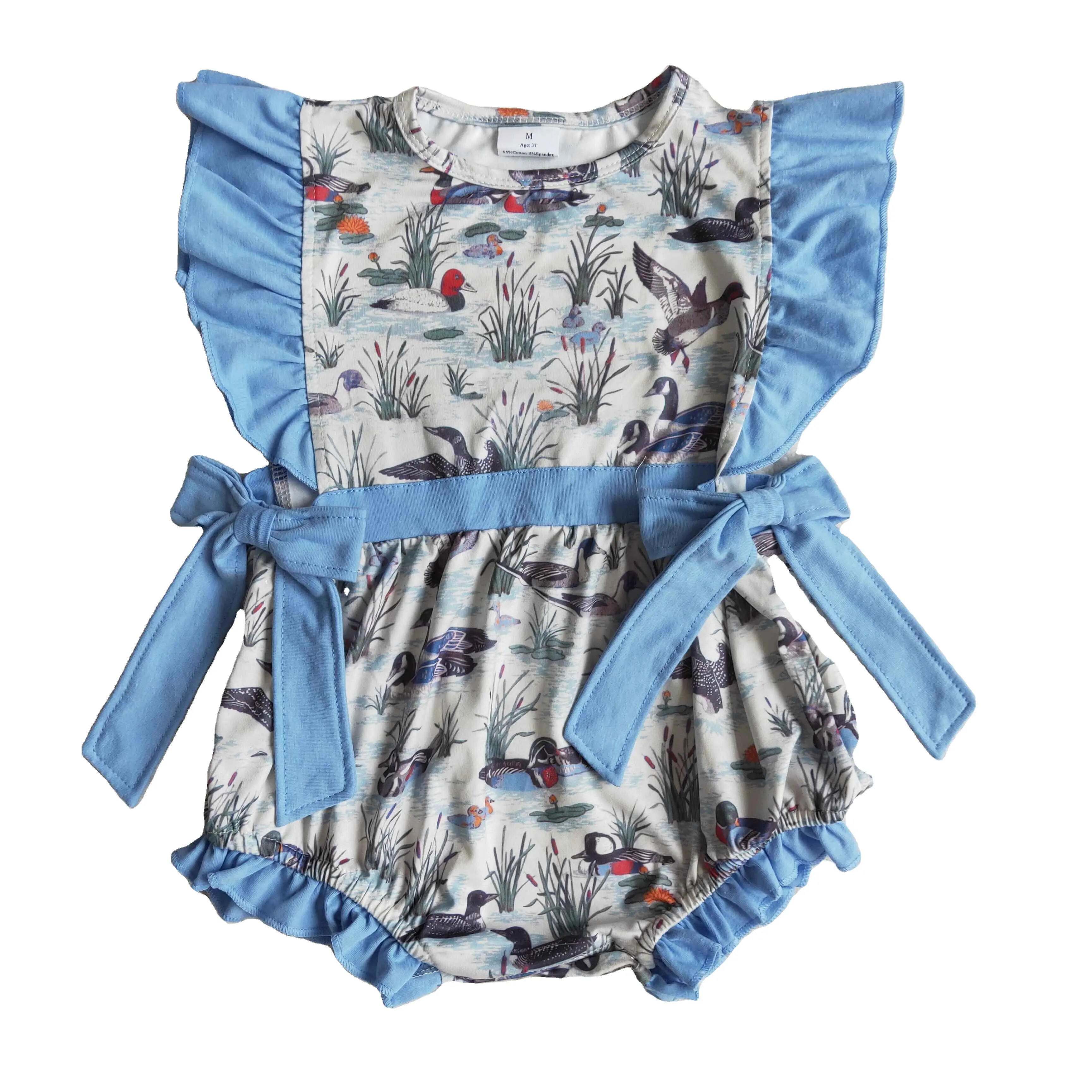 Mono de bebé Bella con pintura de tinta china, mono azul de verano para bebé, ropa para niño