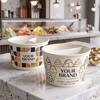 Custom Premium Single Wall Recyclable Disposable Multi-Compartment Snack Bowl Froyo Ice Cream Container with Paper Cups Divider