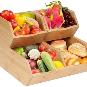 Wooden double-layer stackable vegetable storage basket, <b>desktop</b> <b>shelf</b>, household sundry storage box, lidless multi-layer - Product Image 3