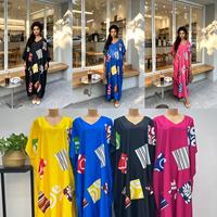 Nouvelle Robe Musulmane Décontractée Ample à Col en V pour Femme, Imprimée avec Motifs Fantaisie, Vêtement Africain en Tissu, Collection Été 2026, Vente en Gros